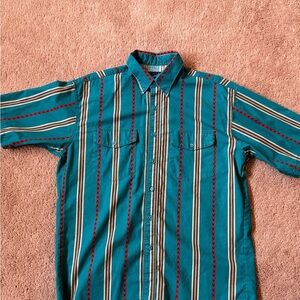 Wrangler Teal and Red Striped Casual Shirt